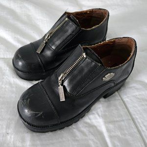 Women's Harley Davidson Black Zip-up Chunky Heel Clog